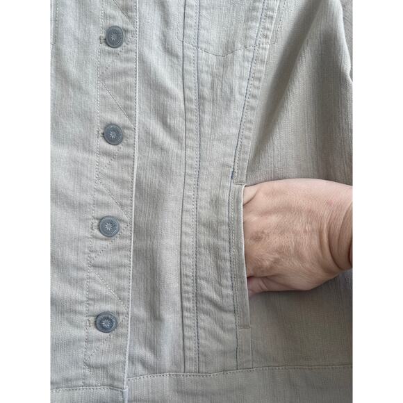 Dress Barn Size Med. Khaki Stretchy Denim Button Down  Cotton Blend Jacket - Picture 4 of 7